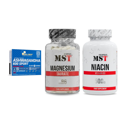 Stress & Balance: Olimp Ashwagand + MST Magnesium + MST Niacin – alle enthaltenen Artikel