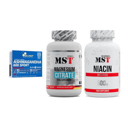 Stress & Balance: Olimp Ashwagand + MST Magnesium + MST Niacin – alle enthaltenen Artikel