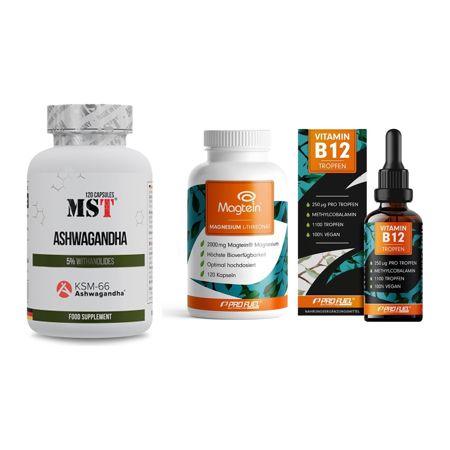 Stress & Balance: MST Ashwagandha + ProFuel Magnesi + ProFuel Vitamin – alle enthaltenen Artikel