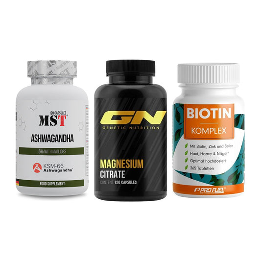 Stress & Balance: MST Ashwagandha + GN Magnesium + ProFuel BIOTIN – alle enthaltenen Artikel
