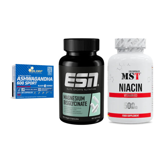 Stress & Balance: Olimp Ashwagand + ESN Magnesium + MST Niacin – alle enthaltenen Artikel