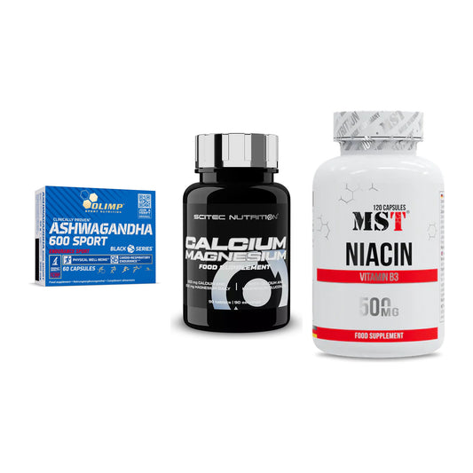 Stress & Balance: Olimp Ashwagand + Scitec Calcium + MST Niacin – alle enthaltenen Artikel