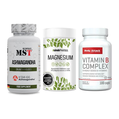 Stress & Balance: MST Ashwagandha + Sinob Magnesium + Body Attack – alle enthaltenen Artikel