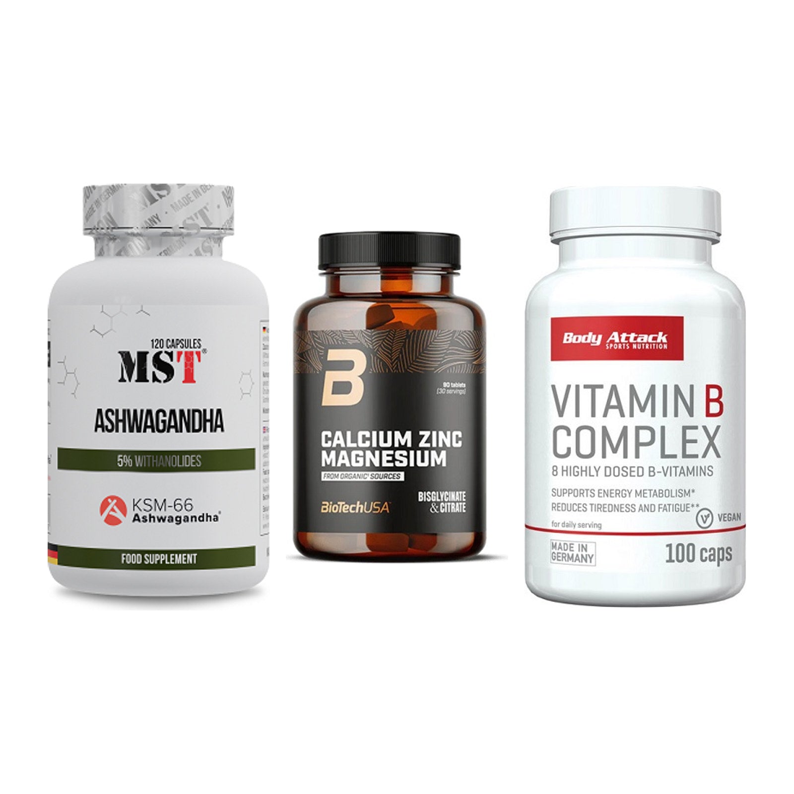 Stress & Balance: MST Ashwagandha + BioTech Calcium + Body Attack – alle enthaltenen Artikel