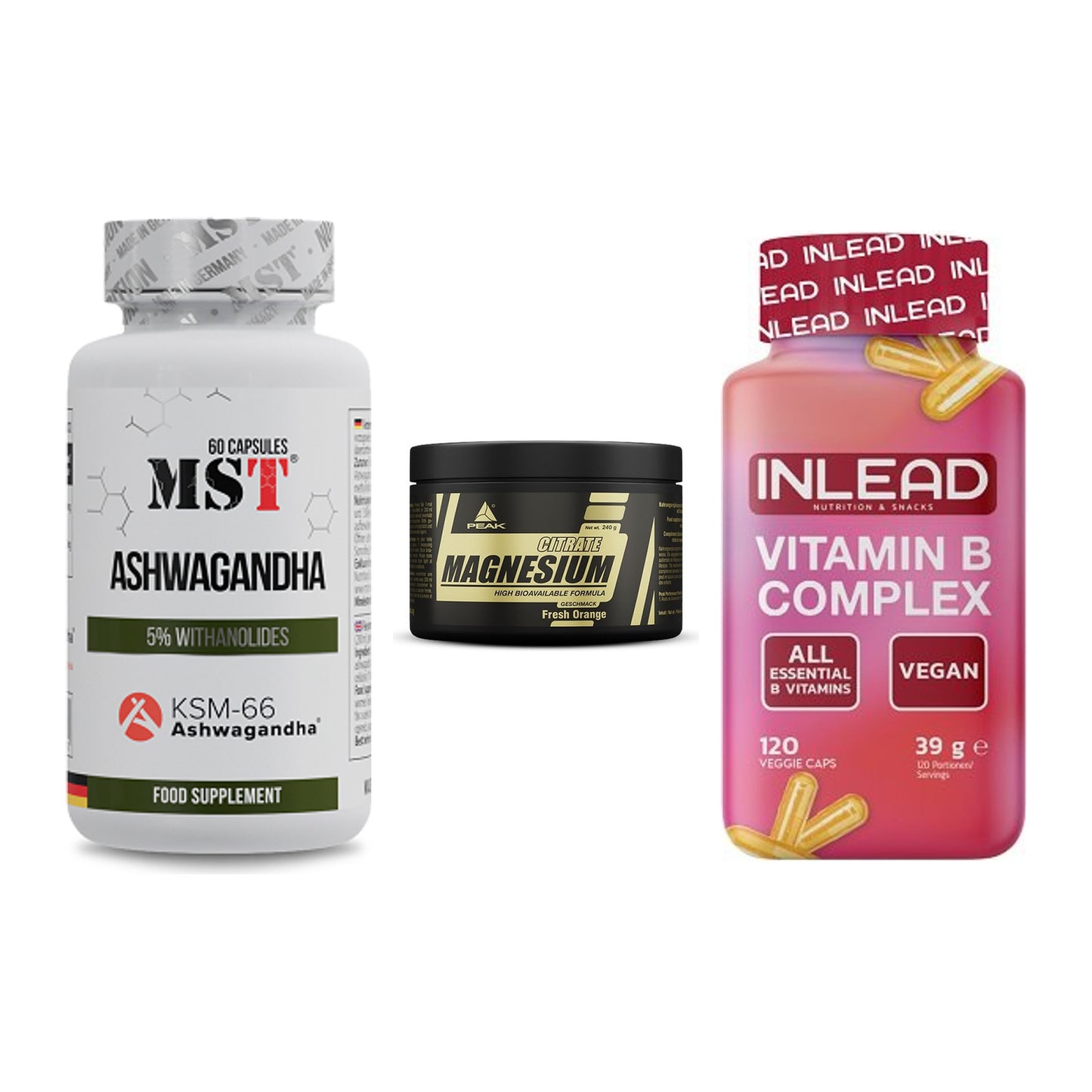 Stress & Balance: MST Ashwagandha + Peak Magnesium + INLEAD Vitamin – alle enthaltenen Artikel