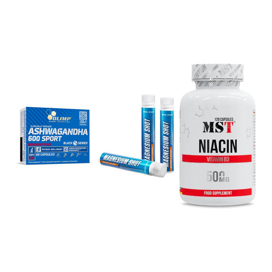 Stress & Balance: Olimp Ashwagand + Body Attack + MST Niacin – alle enthaltenen Artikel