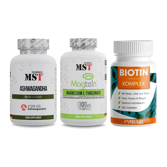 Stress & Balance: MST Ashwagandha + MST Magnesium + ProFuel BIOTIN – alle enthaltenen Artikel