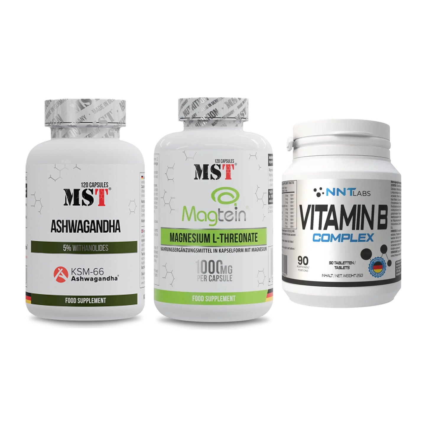 Stress & Balance: MST Ashwagandha + MST Magnesium + NNT Vitamin B – alle enthaltenen Artikel
