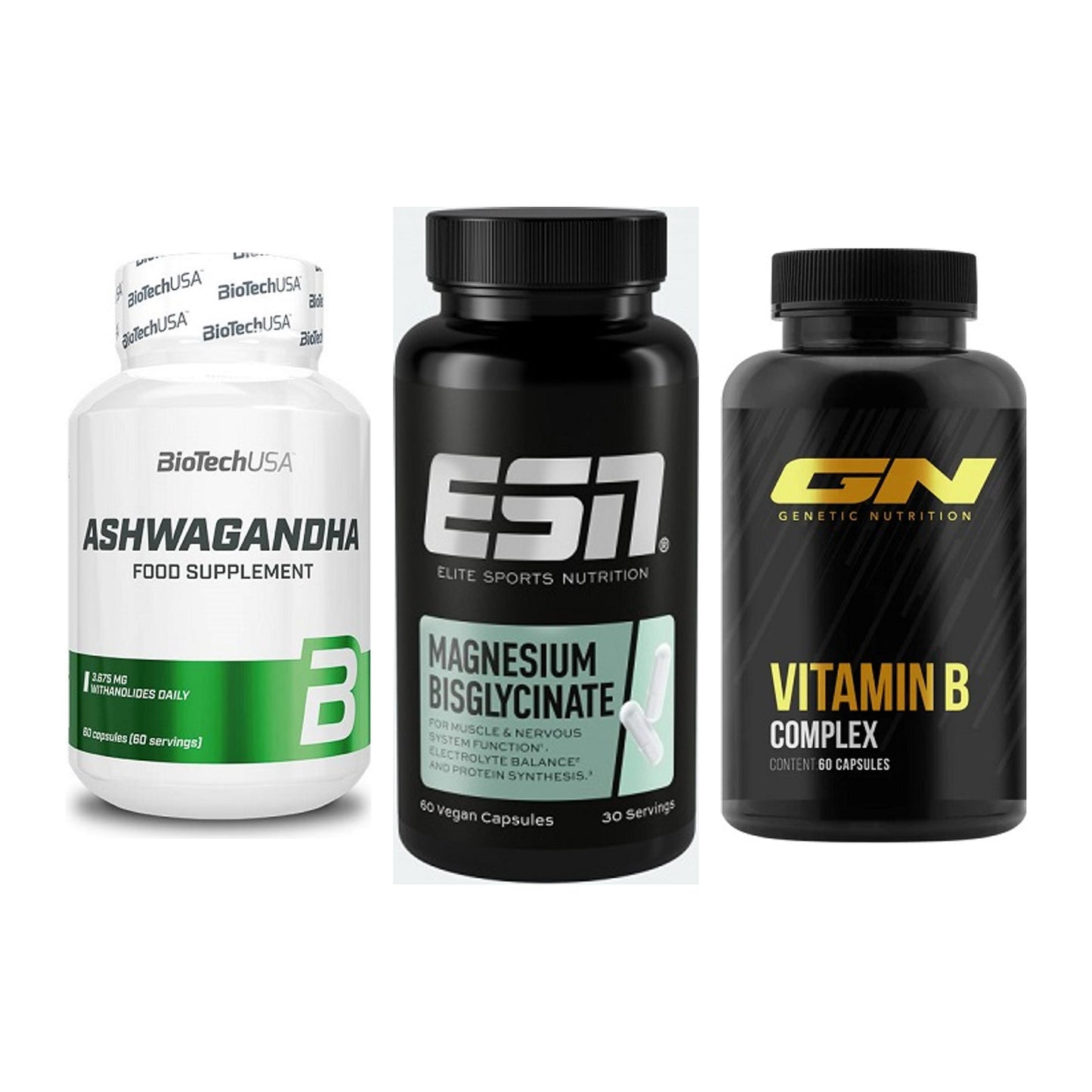 Stress & Balance: BioTech Ashwaga + ESN Magnesium + GN Vitamin – alle enthaltenen Artikel