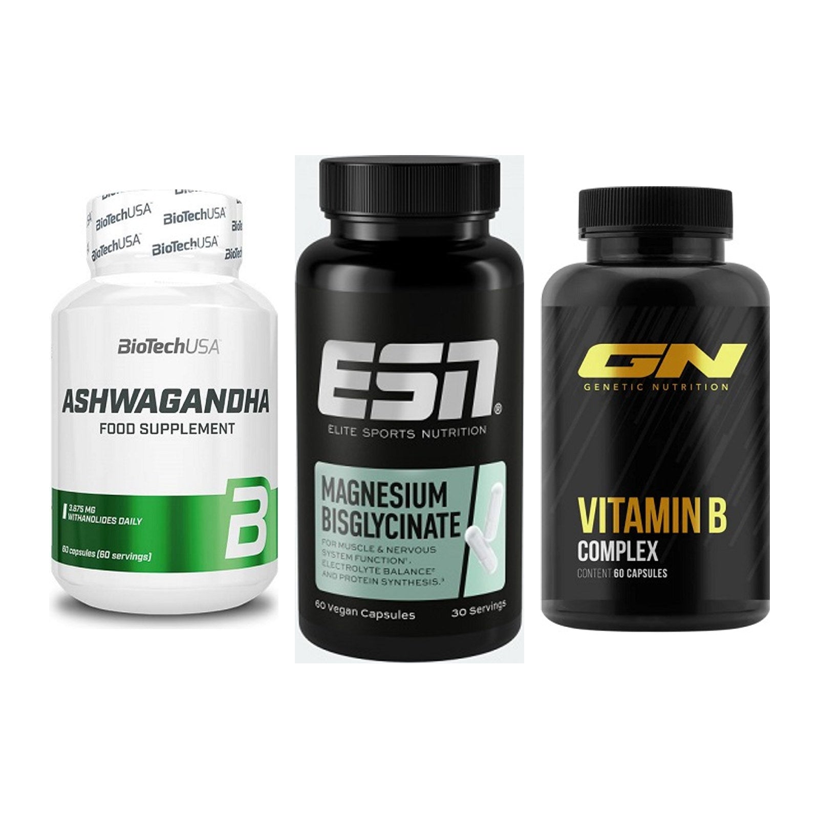 Stress & Balance: BioTech Ashwaga + ESN Magnesium + GN Vitamin – alle enthaltenen Artikel