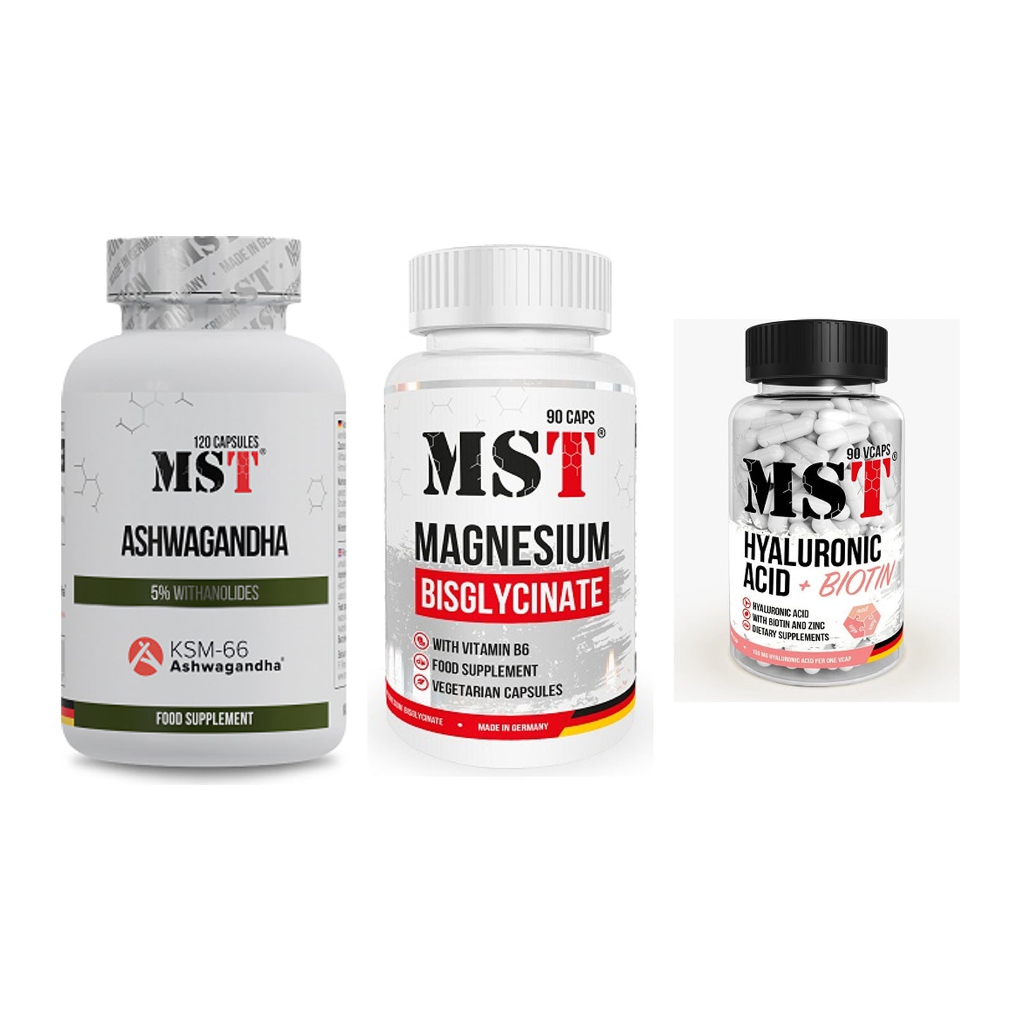 Stress & Balance: MST Ashwagandha + MST Magnesium + MST Hyaluronic – alle enthaltenen Artikel