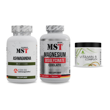 Stress & Balance: MST Ashwagandha + MST Magnesium + Peak Vitamin B – alle enthaltenen Artikel