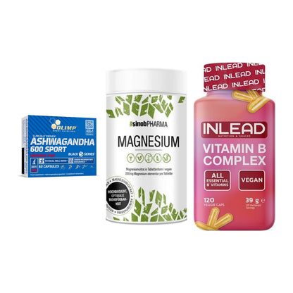Stress & Balance: Olimp Ashwagand + Sinob Magnesium + INLEAD Vitamin – alle enthaltenen Artikel