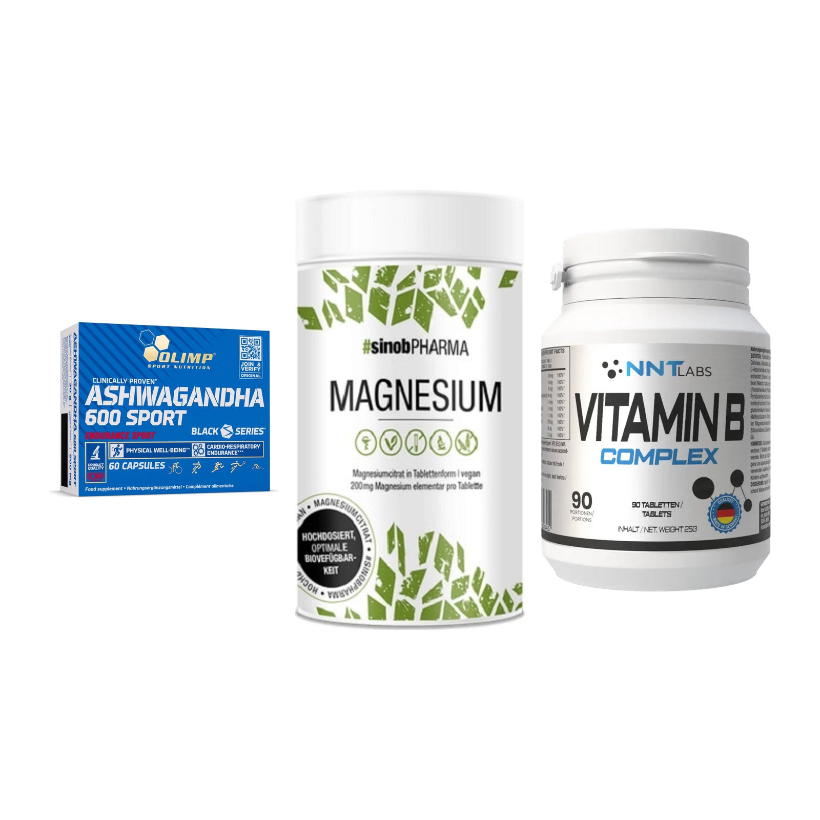 Stress & Balance: Olimp Ashwagand + Sinob Magnesium + NNT Vitamin B – alle enthaltenen Artikel