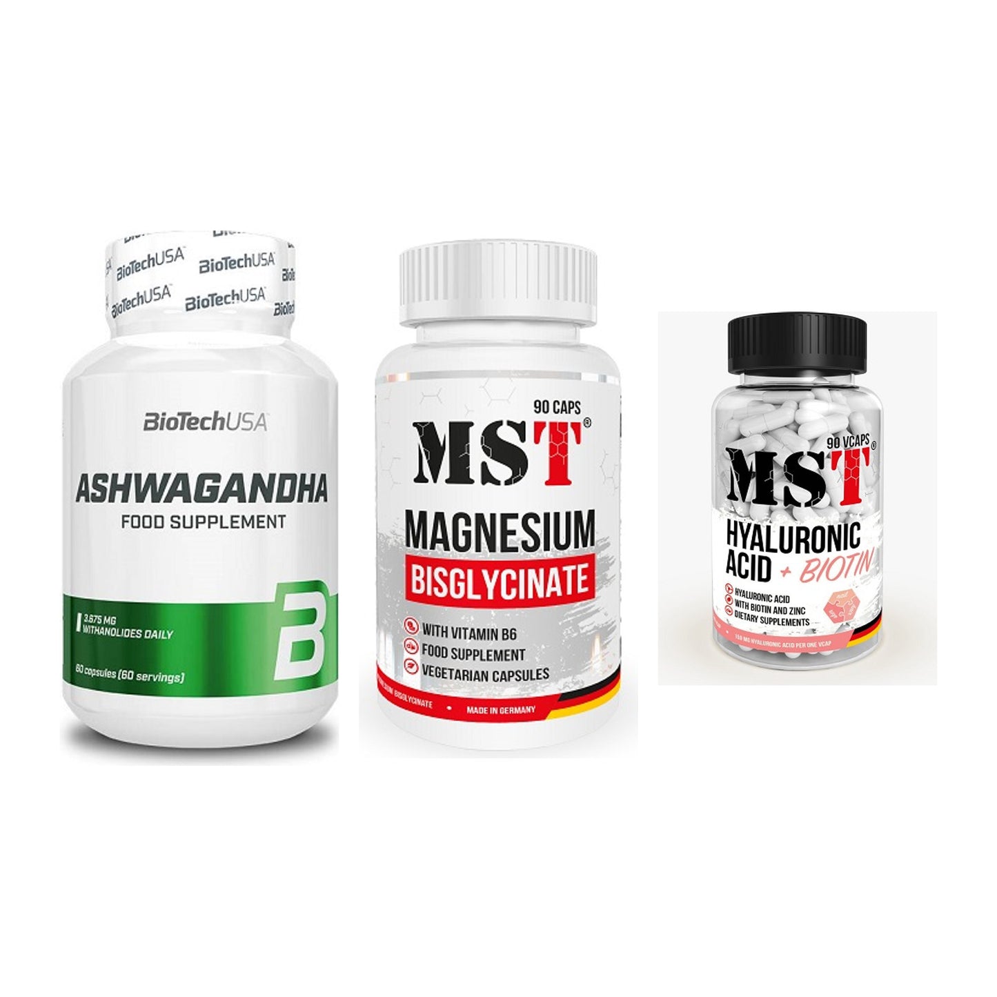 Stress & Balance: BioTech Ashwaga + MST Magnesium + MST Hyaluronic – alle enthaltenen Artikel