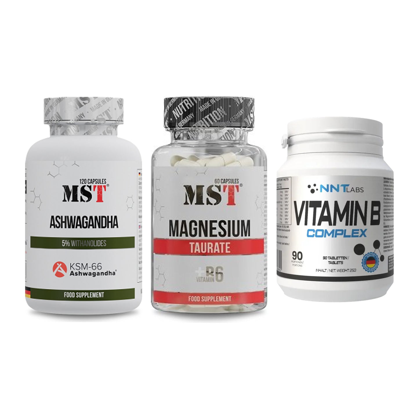 Stress & Balance: MST Ashwagandha + MST Magnesium + NNT Vitamin B – alle enthaltenen Artikel