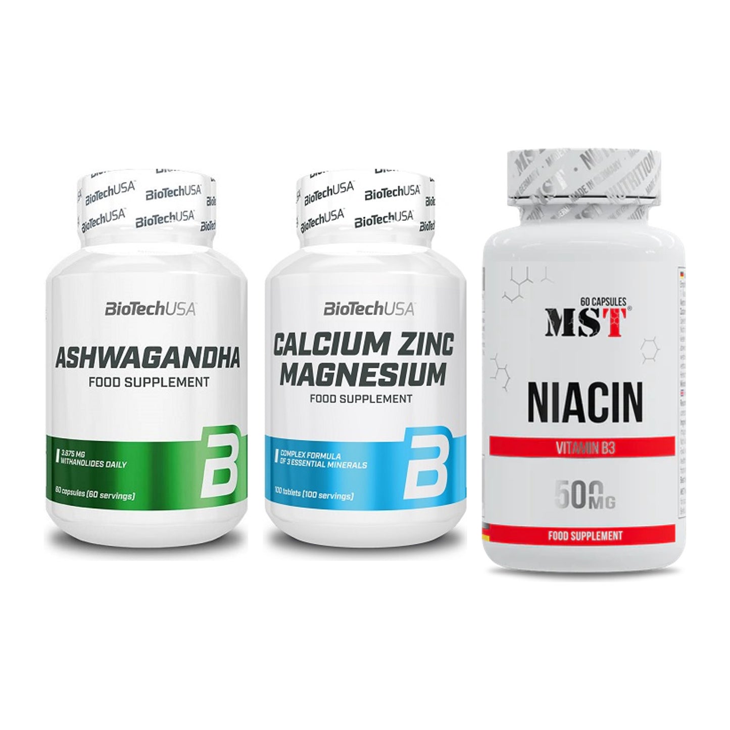 Stress & Balance: BioTech Ashwaga + BioTech Calcium + MST Niacin – alle enthaltenen Artikel
