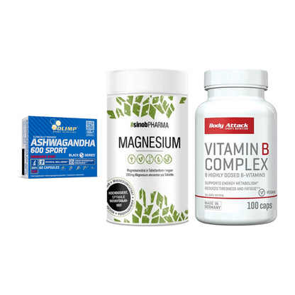 Stress & Balance: Olimp Ashwagand + Sinob Magnesium + Body Attack – alle enthaltenen Artikel