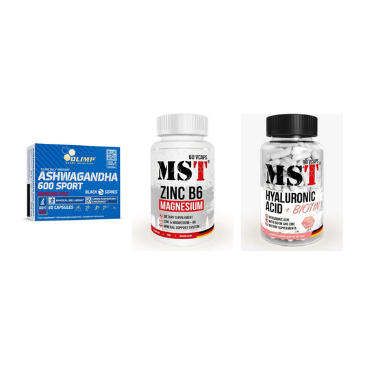 Stress & Balance: Olimp Ashwagand + MST Zinc + MST Hyaluronic – alle enthaltenen Artikel