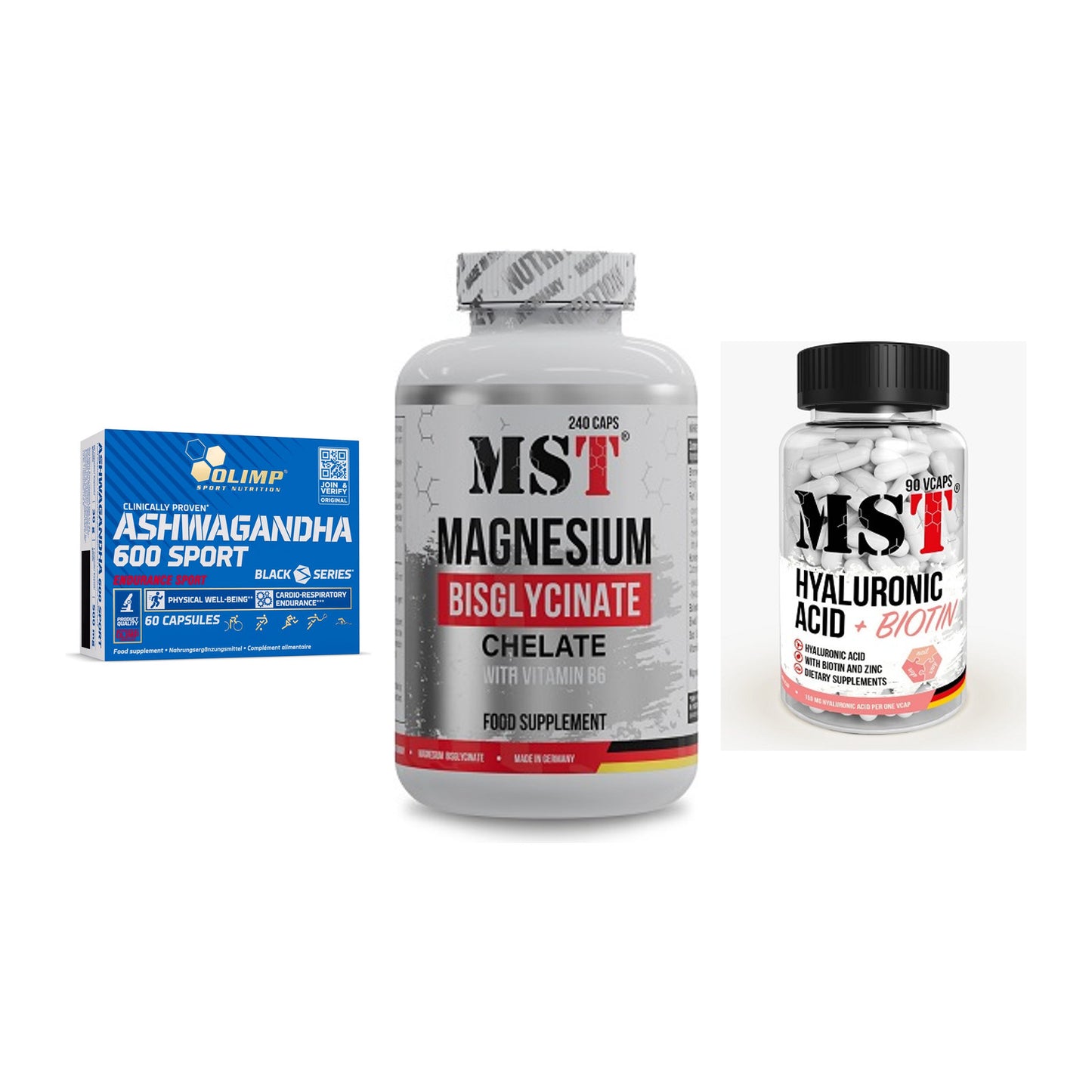 Stress & Balance: Olimp Ashwagand + MST Magnesium + MST Hyaluronic – alle enthaltenen Artikel