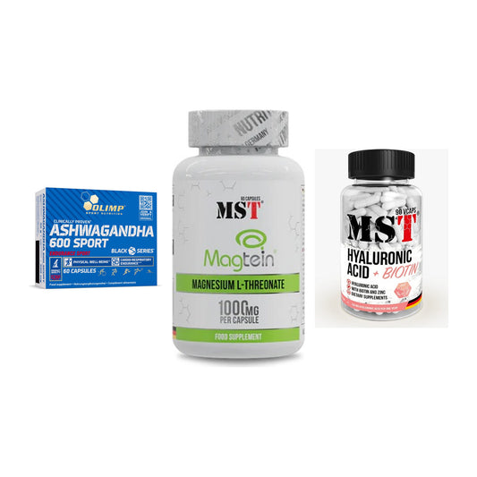 Stress & Balance: Olimp Ashwagand + MST Magnesium + MST Hyaluronic – alle enthaltenen Artikel