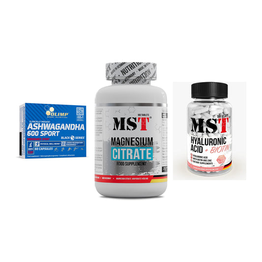 Stress & Balance: Olimp Ashwagand + MST Magnesium + MST Hyaluronic – alle enthaltenen Artikel