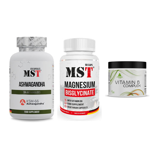Stress & Balance: MST Ashwagandha + MST Magnesium + Peak Vitamin B – alle enthaltenen Artikel