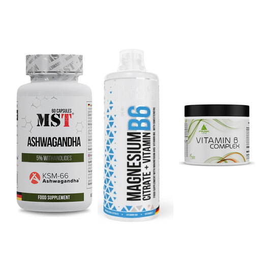 Stress & Balance: MST Ashwagandha + MST Magnesium + Peak Vitamin B – alle enthaltenen Artikel