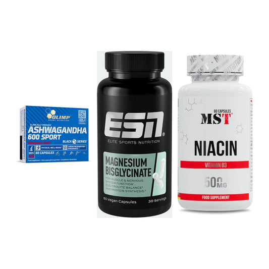 Stress & Balance: Olimp Ashwagand + ESN Magnesium + MST Niacin – alle enthaltenen Artikel