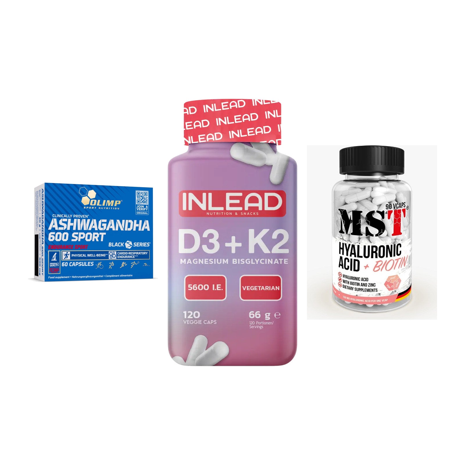 Stress & Balance: Olimp Ashwagand + INLEAD Vitamin + MST Hyaluronic – alle enthaltenen Artikel