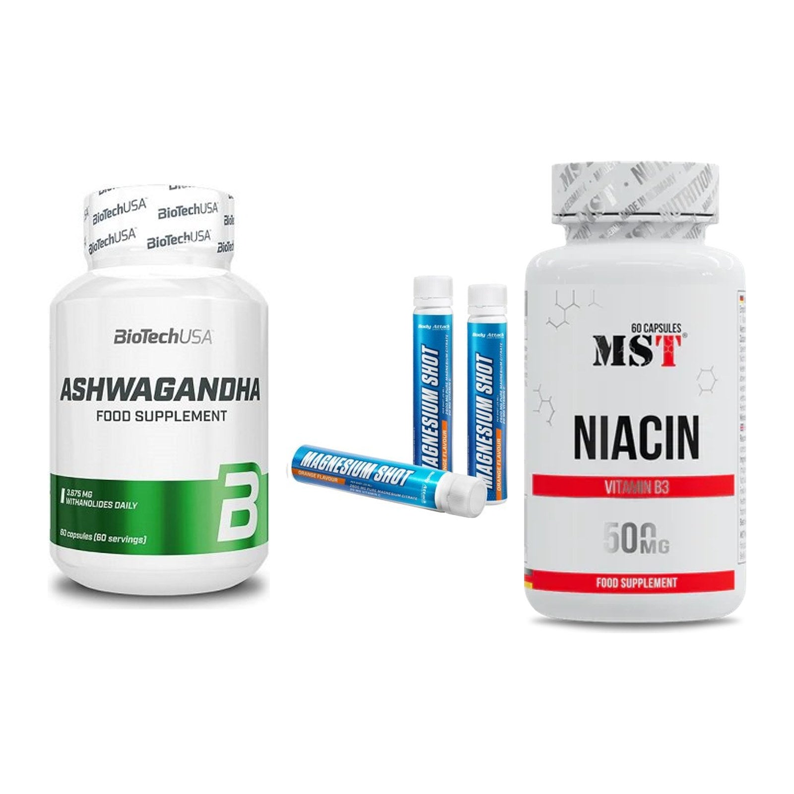 Stress & Balance: BioTech Ashwaga + Body Attack + MST Niacin – alle enthaltenen Artikel
