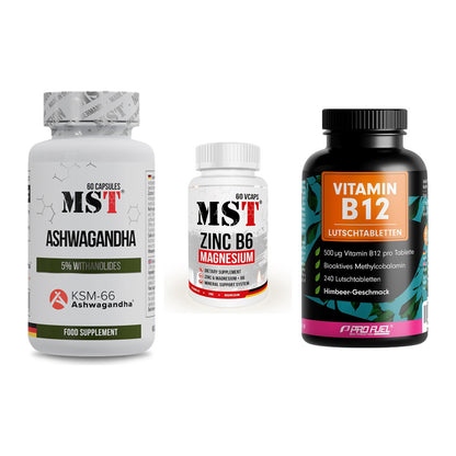 Stress & Balance: MST Ashwagandha + MST Zinc + ProFuel Vitamin – alle enthaltenen Artikel