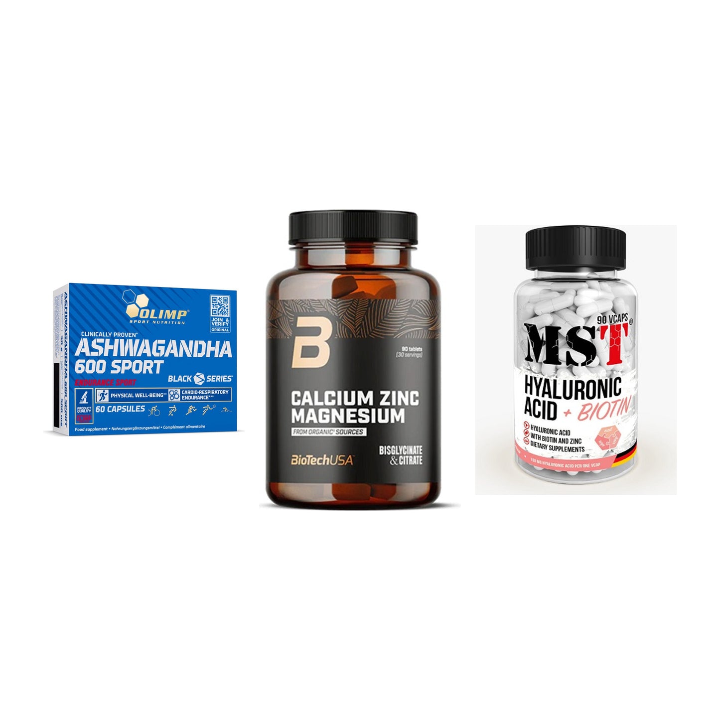 Stress & Balance: Olimp Ashwagand + BioTech Calcium + MST Hyaluronic – alle enthaltenen Artikel