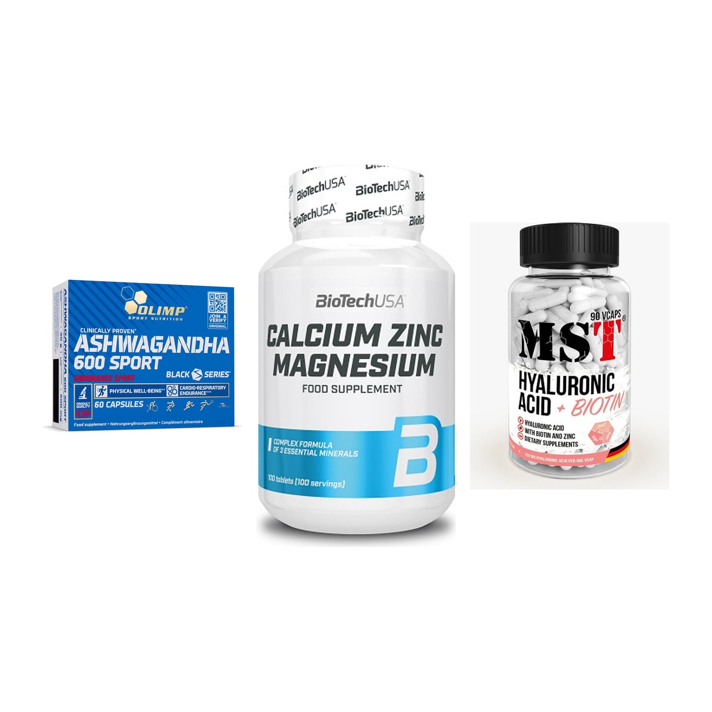 Stress & Balance: Olimp Ashwagand + BioTech Calcium + MST Hyaluronic – alle enthaltenen Artikel