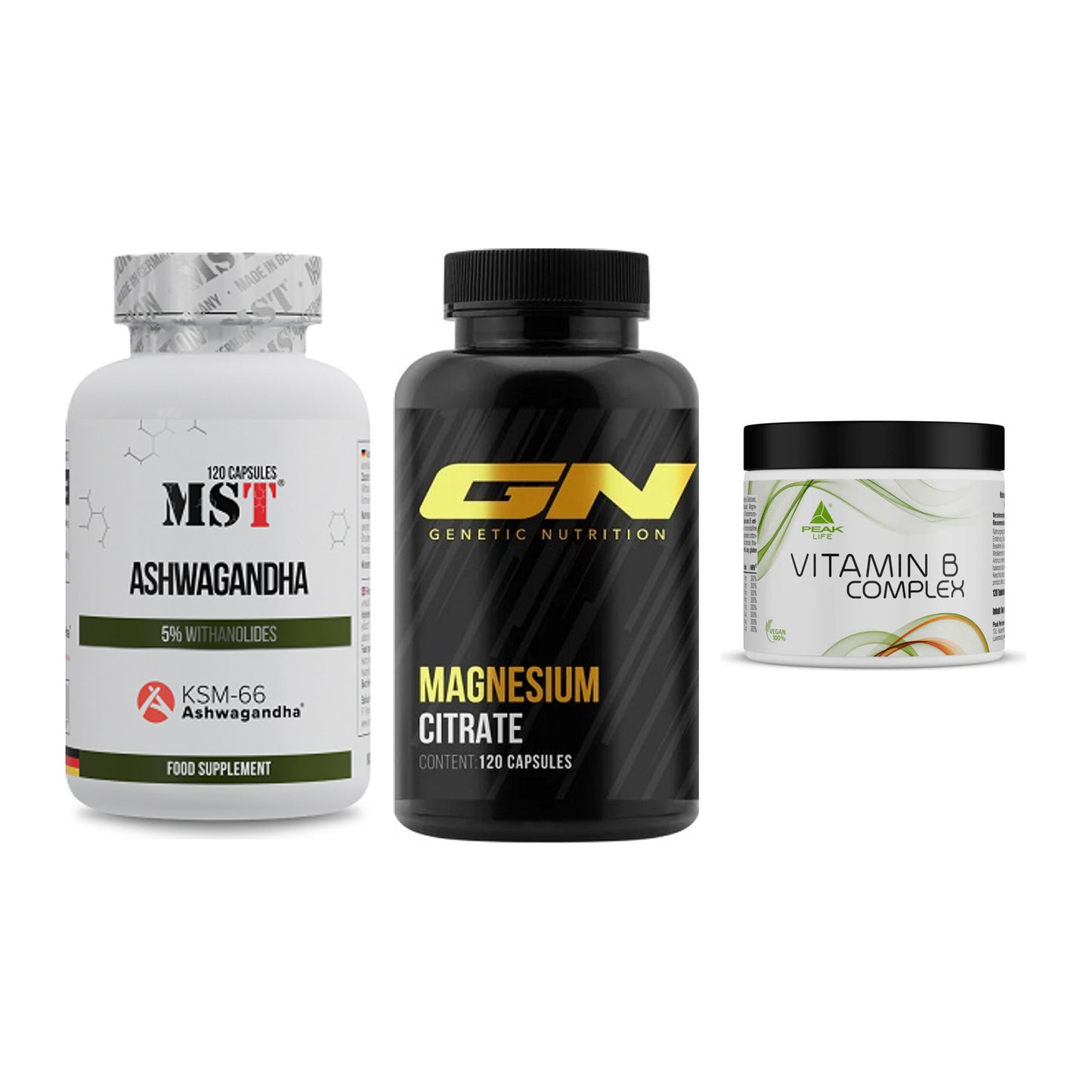 Stress & Balance: MST Ashwagandha + GN Magnesium + Peak Vitamin B – alle enthaltenen Artikel
