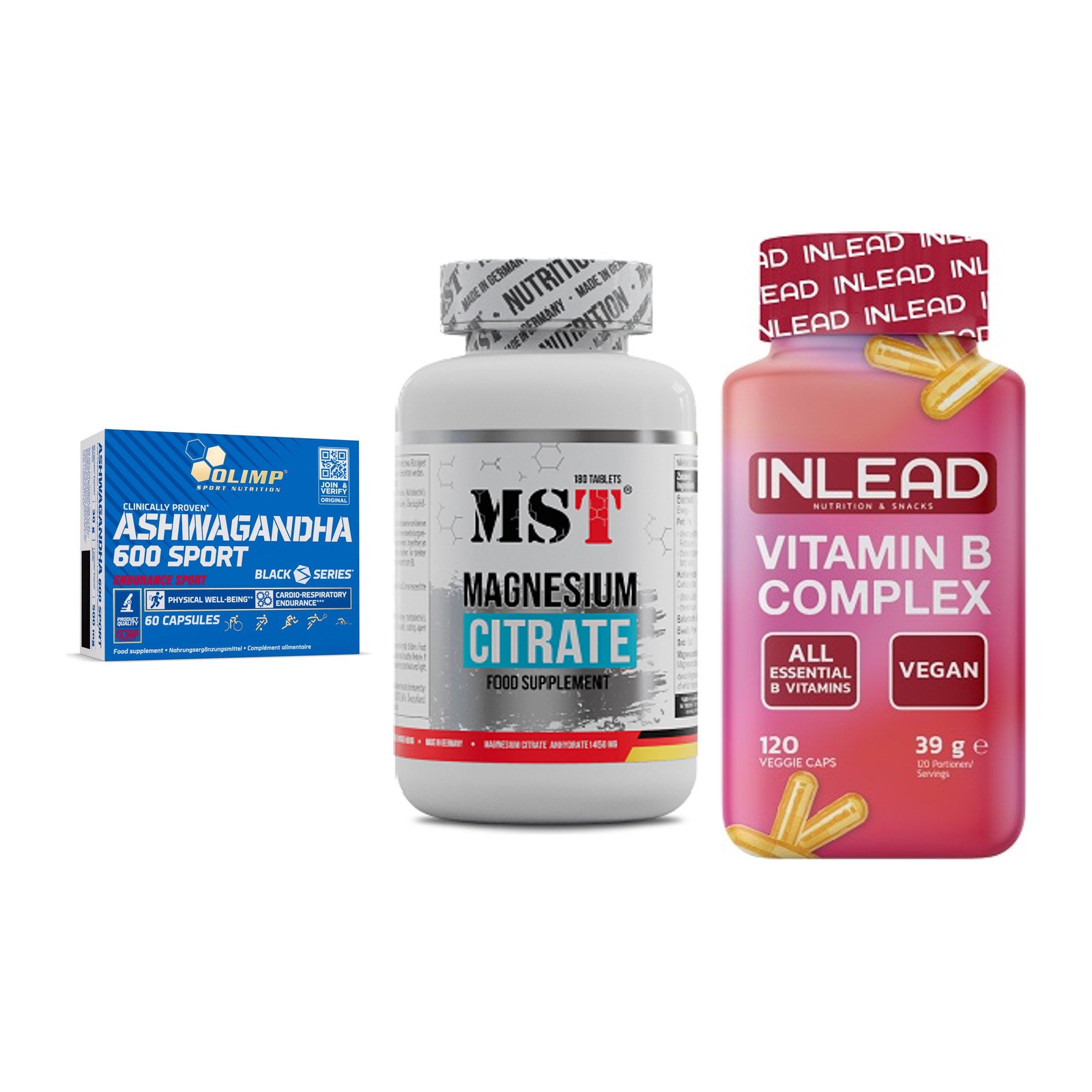 Stress & Balance: Olimp Ashwagand + MST Magnesium + INLEAD Vitamin – alle enthaltenen Artikel