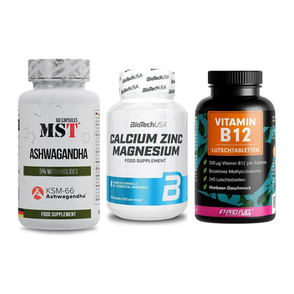 Stress & Balance: MST Ashwagandha + BioTech Calcium + ProFuel Vitamin – alle enthaltenen Artikel