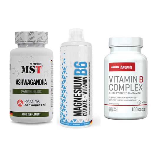 Stress & Balance: MST Ashwagandha + MST Magnesium + Body Attack – alle enthaltenen Artikel