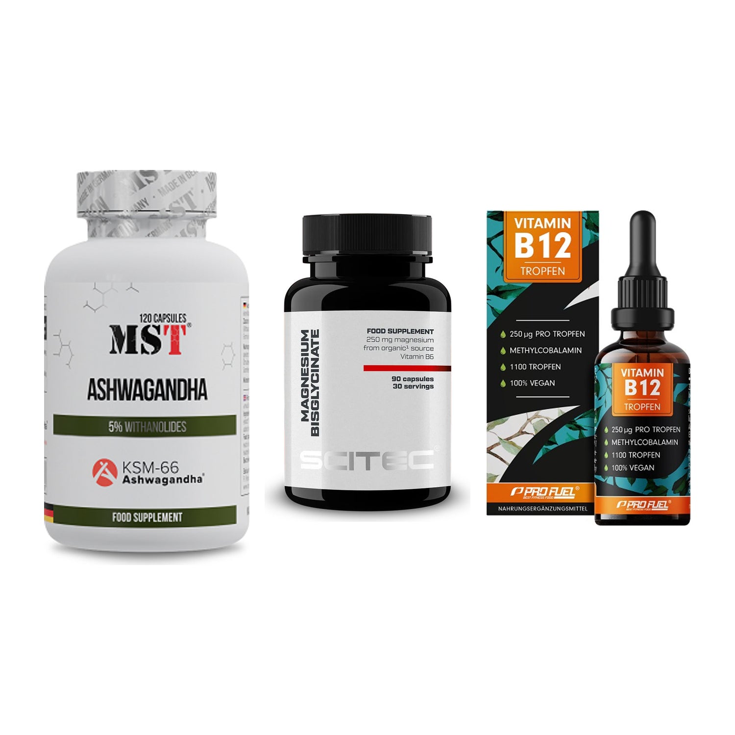 Stress & Balance: MST Ashwagandha + Scitec Magnesiu + ProFuel Vitamin – alle enthaltenen Artikel