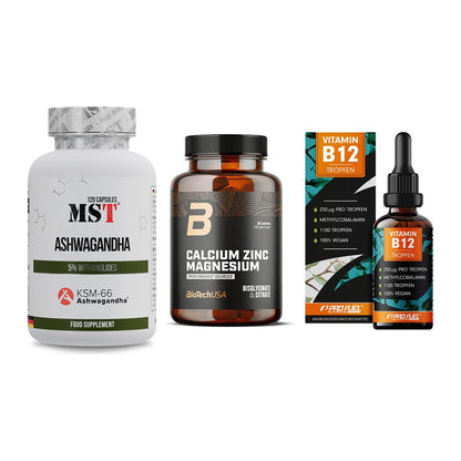 Stress & Balance: MST Ashwagandha + BioTech Calcium + ProFuel Vitamin – alle enthaltenen Artikel