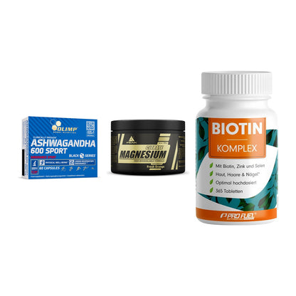 Stress & Balance: Olimp Ashwagand + Peak Magnesium + ProFuel BIOTIN – alle enthaltenen Artikel