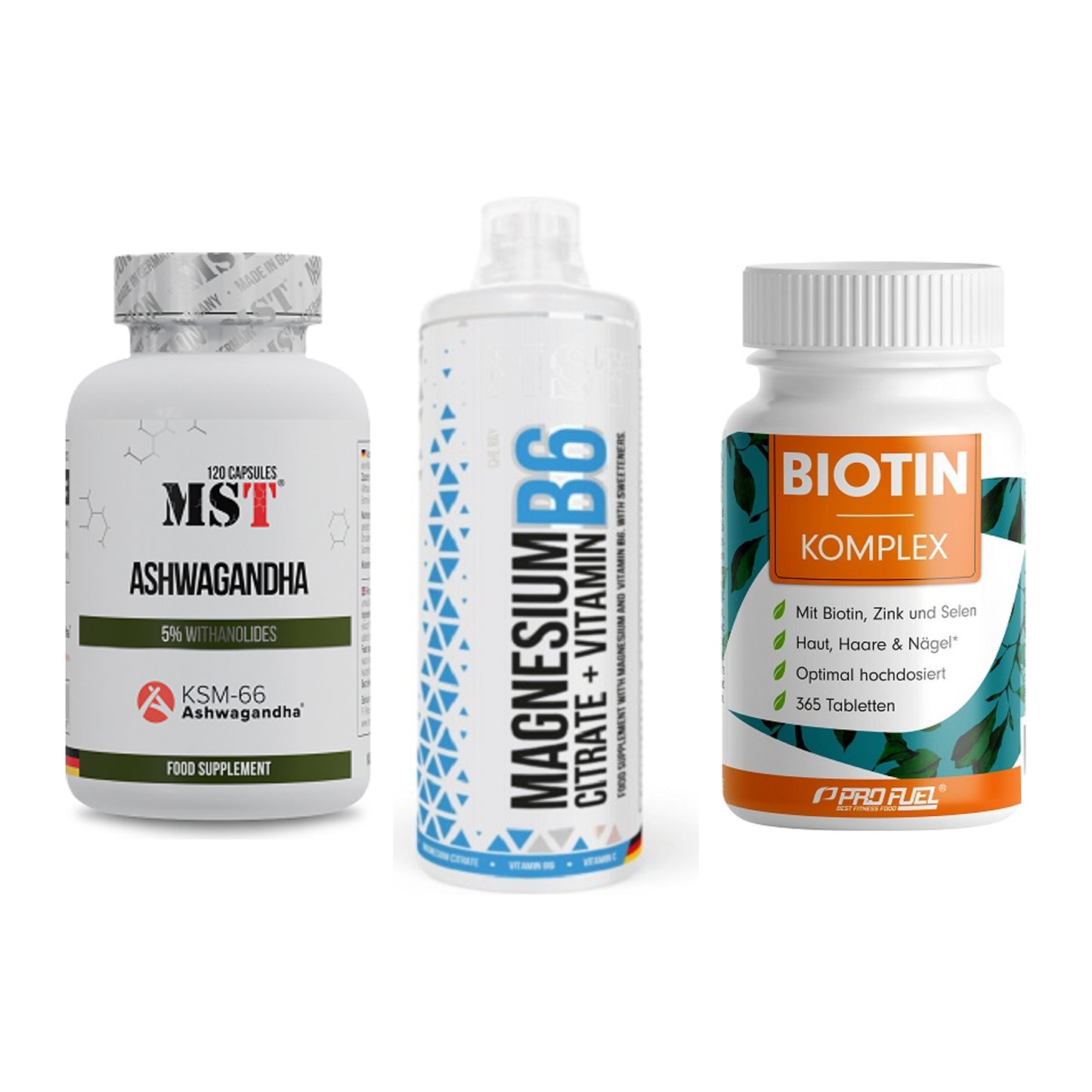 Stress & Balance: MST Ashwagandha + MST Magnesium + ProFuel BIOTIN – alle enthaltenen Artikel