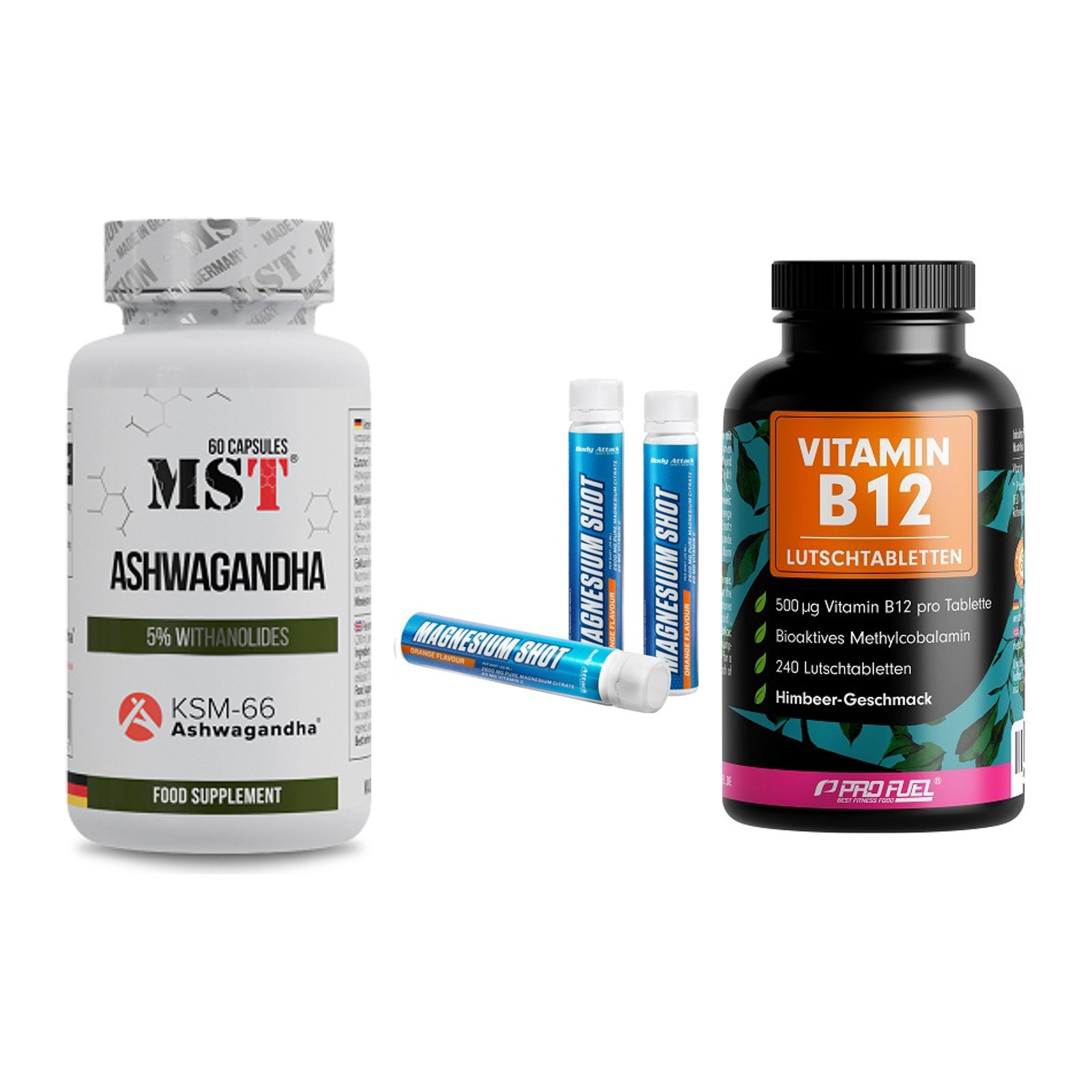 Stress & Balance: MST Ashwagandha + Body Attack + ProFuel Vitamin – alle enthaltenen Artikel