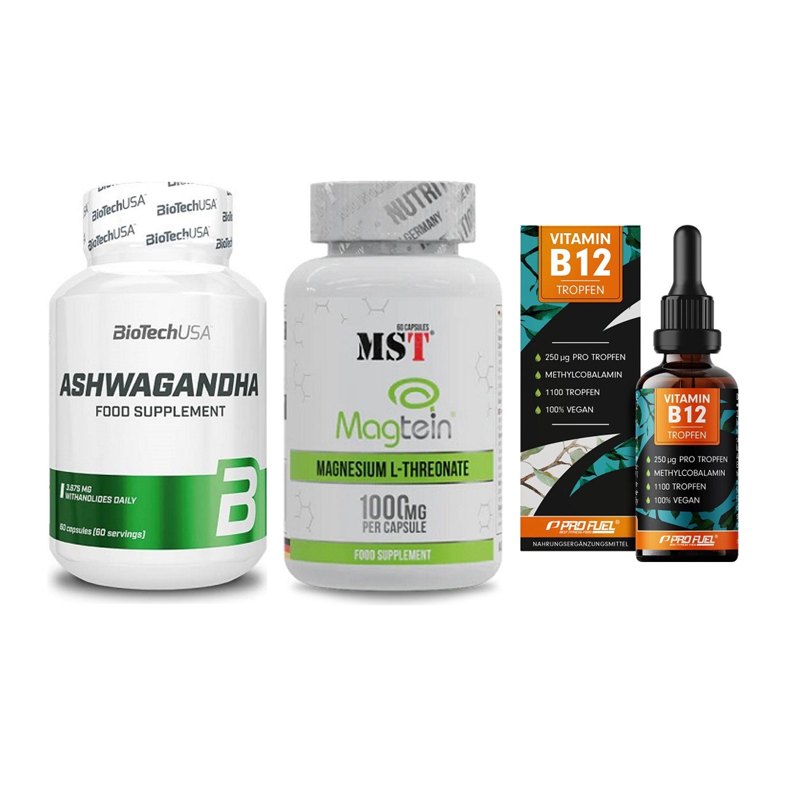 Stress & Balance: BioTech Ashwaga + MST Magnesium + ProFuel Vitamin – alle enthaltenen Artikel
