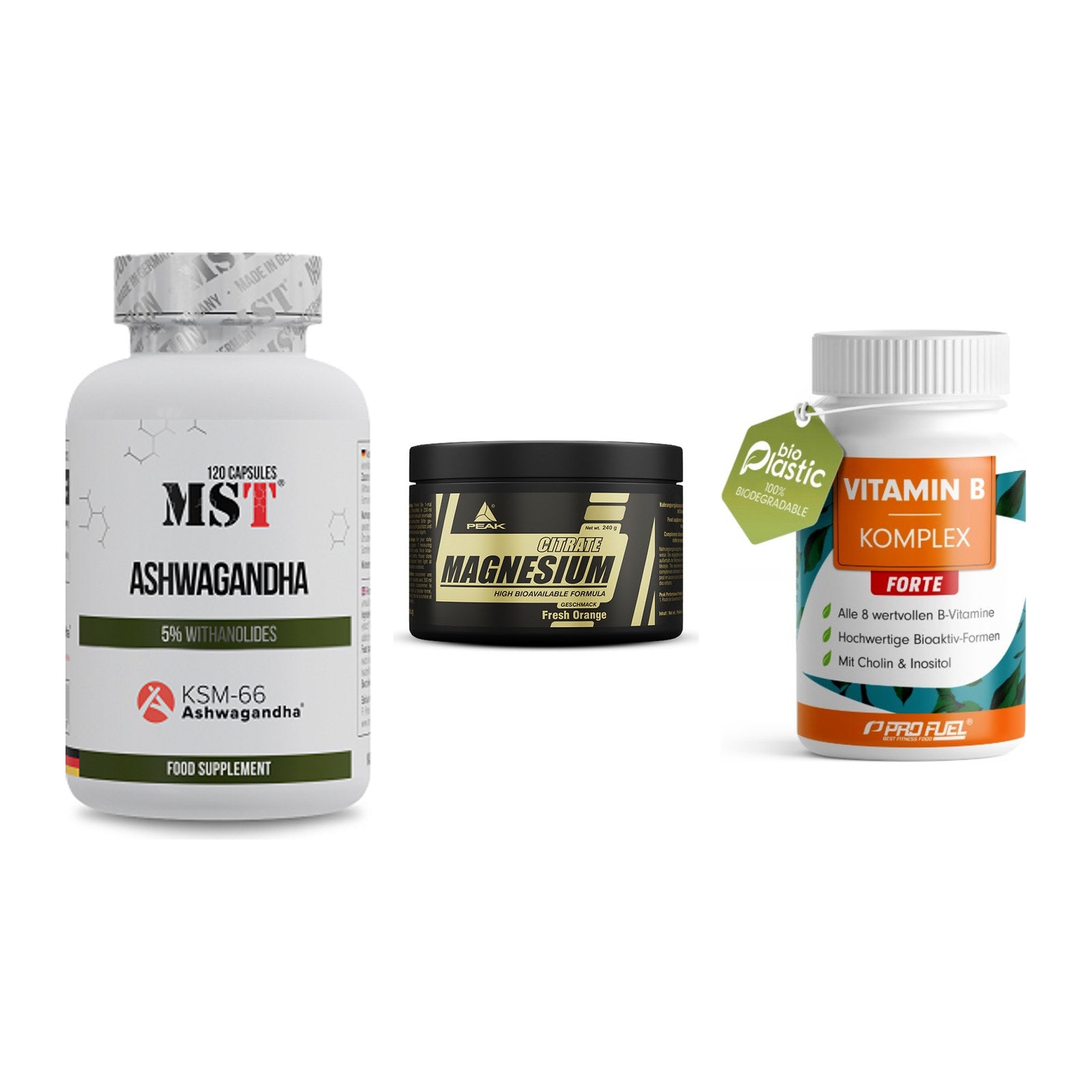 Stress & Balance: MST Ashwagandha + Peak Magnesium + ProFuel Vitamin – alle enthaltenen Artikel