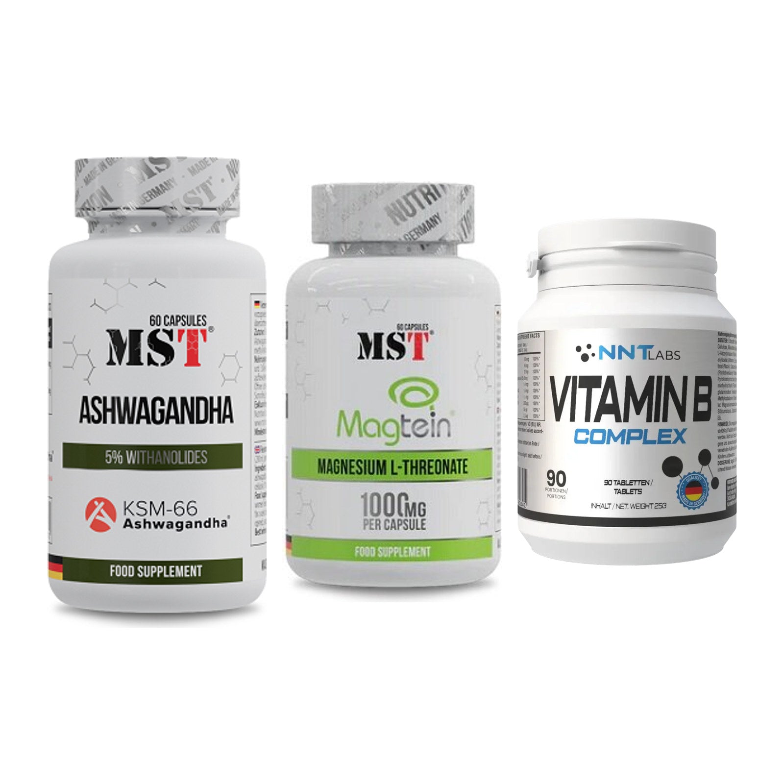Stress & Balance: MST Ashwagandha + MST Magnesium + NNT Vitamin B – alle enthaltenen Artikel