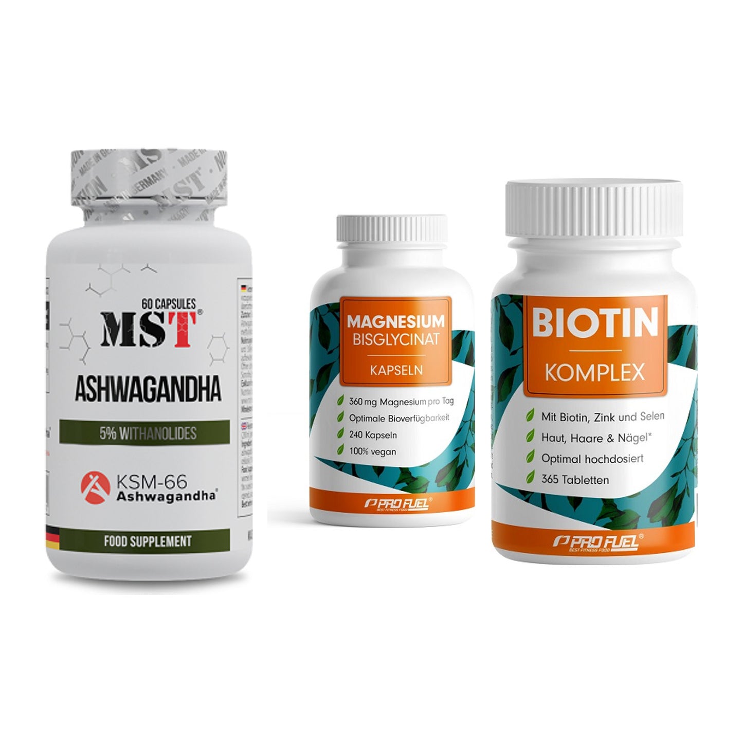 Stress & Balance: MST Ashwagandha + ProFuel Magnesi + ProFuel BIOTIN – alle enthaltenen Artikel
