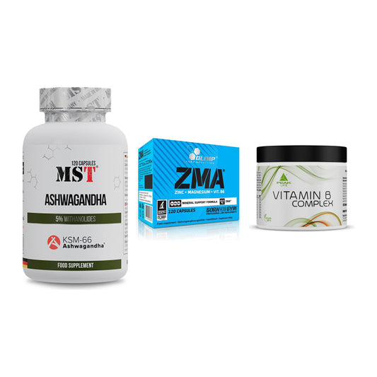 Stress & Balance: MST Ashwagandha + Olimp ZMA + Peak Vitamin B – alle enthaltenen Artikel