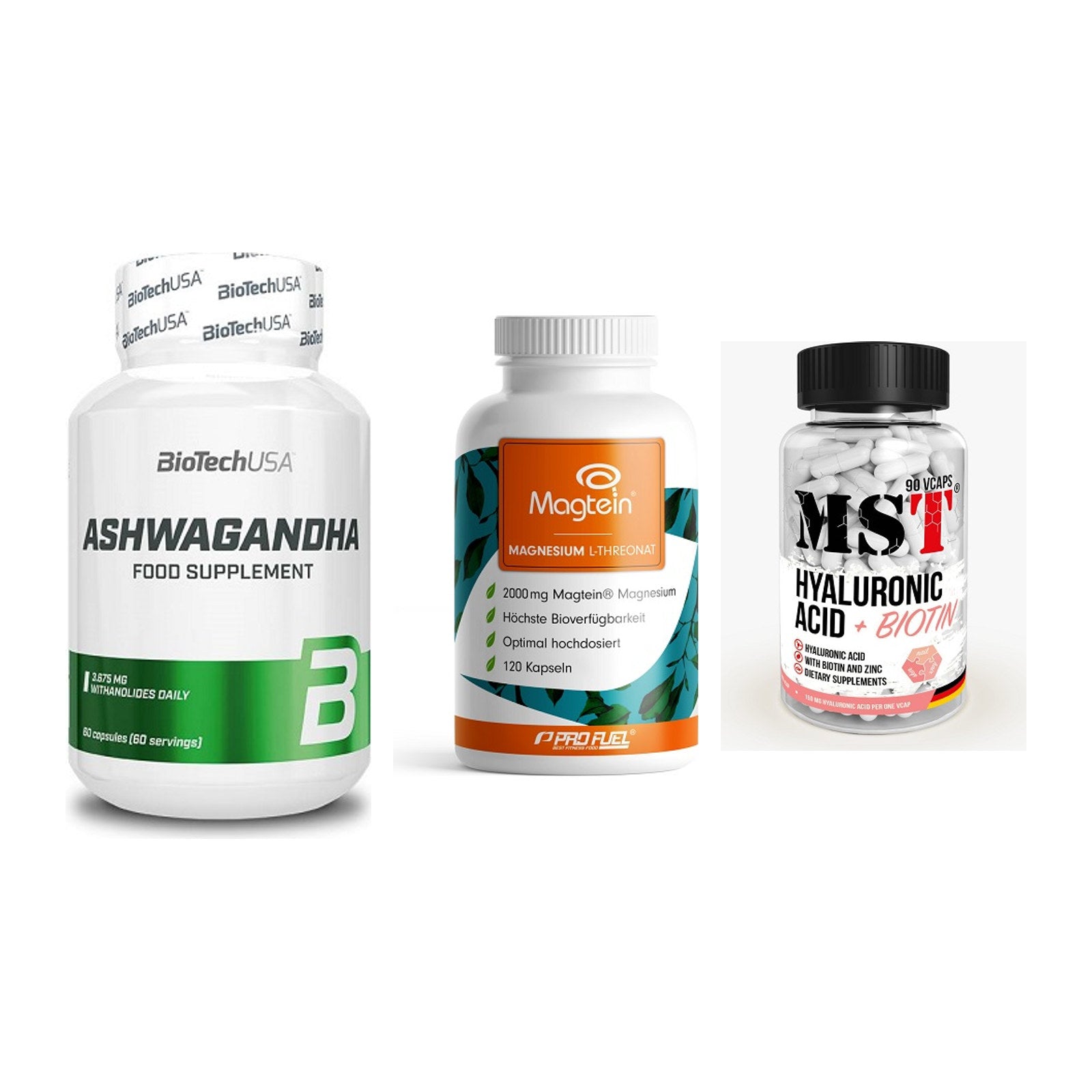 Stress & Balance: BioTech Ashwaga + ProFuel Magnesi + MST Hyaluronic – alle enthaltenen Artikel