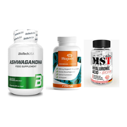 Stress & Balance: BioTech Ashwaga + ProFuel Magnesi + MST Hyaluronic – alle enthaltenen Artikel
